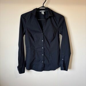 H&M Black Button Down Shirt Women’s Casual Dark Academia Preppy Business Work